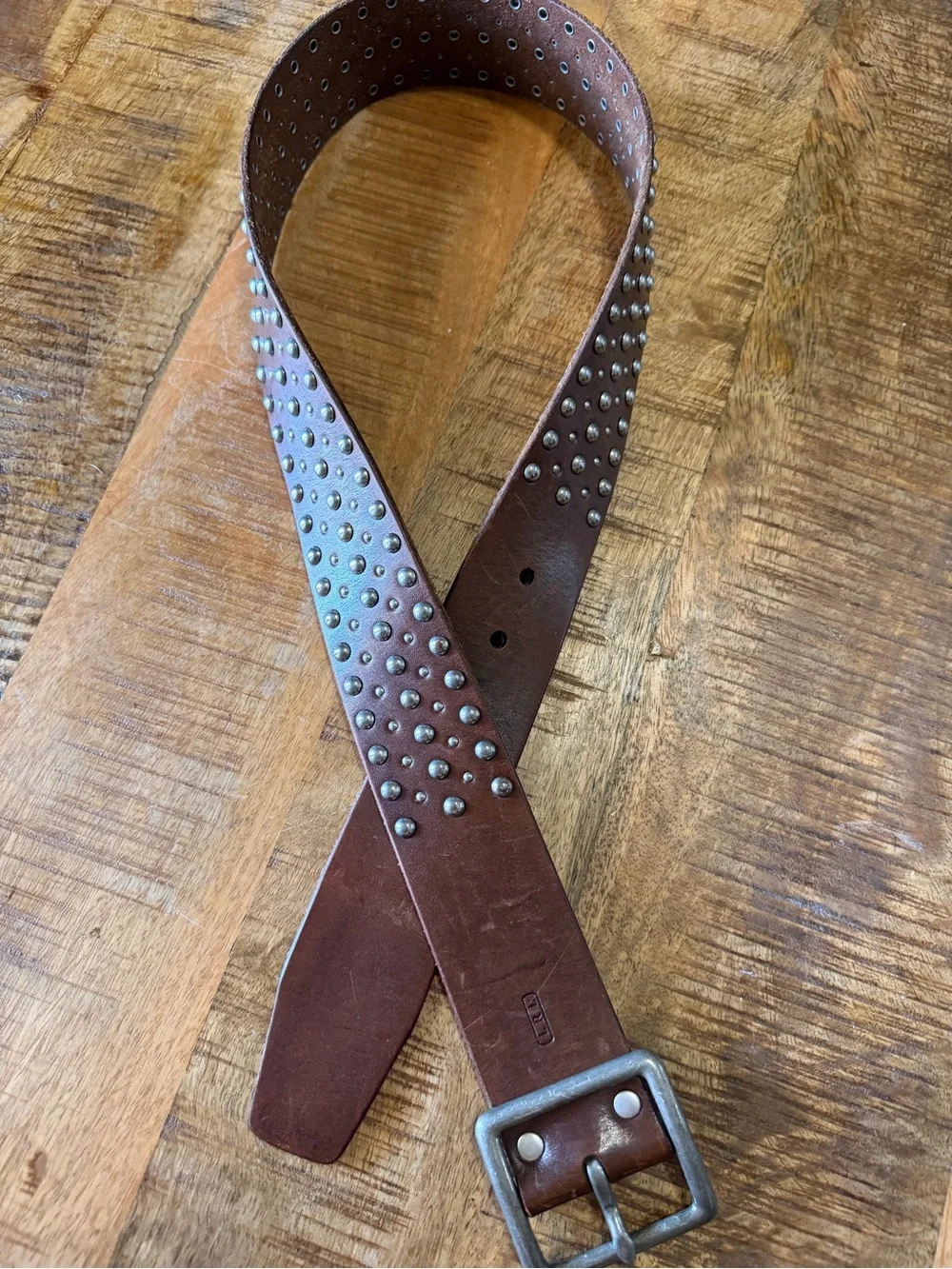Vtg Lauren Ralph Lauren LRL Y2K Americana Brown Dome Stud Leather Western Belt